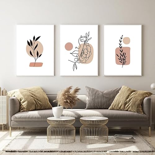 Geometrische Abstrakte Kunst Poster Set Von 3, Mittelalterliche Moderne Bohemian Stil Schlafzimmer Und Wohnzimmer Kunstdruck, Pflanze Farbblock Dekorative Malerei, Rahmenlos (Stil 1,40x60cm*3) von EPOKNQ