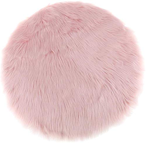 EPRHAY Rundes flauschiges Kunstfell-Sitzkissen, künstliches Schaffell, Stuhlteppich, Plüsch, Couchtisch, Matte, Schminktisch, Spiegel, Teppich für Zuhause, Auto, Pink, 40 cm von EPRHAY