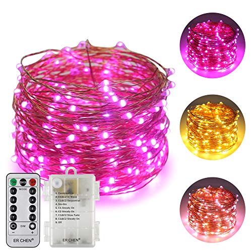 ErChen Batteriebetriebene Zweifarbige Led Lichterketten, 66 FT 20M 200 Leds Farbe ändern Dimmbar 8 Modi Kupfer Draht-Lichterketten mit Fernbedienung Timer für Innen Außen Christmas (Warmweiß, Lila) von ER CHEN