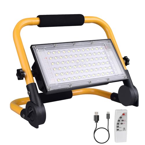 ERAY LED Baustrahler Akku, Tragbare LED Strahler Akku 13500mAh, LED Arbeitsleuchte 8000LM/4 Modi/Timer/2 Lademethoden/Power Bank/Fernbedienung, Akku Arbeitsstrahler für Camping Notfall Stromausfällen von ERAY