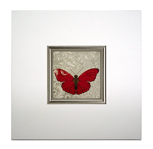 Mini Kunstdruck auf Papier (Poster) "Roter Schmetterling I", mit Rahmen aus Holz und weißem Eco-Leder, ohne Glas, 40x40x1.5 cm, ErgoPaul, IGP5455-E1-80BI6-40x40x1.5 von ERGO-PAUL
