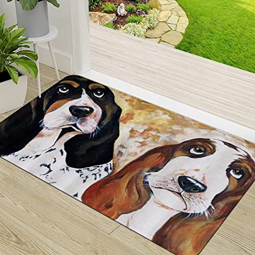 ERICAT Fußmatte Schmutz Wasserabsorbierend Fußabtreter,Niedliches Haustier Hund Basset Hound Ölgemälde Kunst,InnenbereichTürmatte rutschfest Waschbar Eingangsmatte Innen von ERICAT