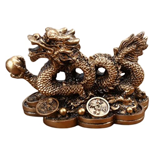 ERINGOGO 1 Stück Chinesische Feng Shui- Drachen- Figur Statue Reichtum Wohlstand Harz Drachen- Skulptur mit Glücksbringer Alte Münzen, von ERINGOGO