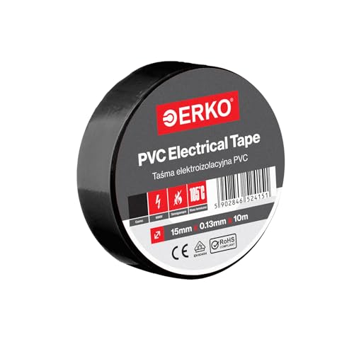 ERKO Isolierband Schwarz PVC 15mm x 10m Elektrische Leitungen Reparatur, Hochflexibel mit starker Klebekraft, Chemiebeständig, Polyvinyl Chlorid, Universal von ERKO