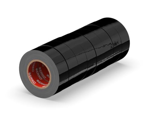 ERKO Isolierband Schwarz 8er Pack 19mm x 20m PVC, Elektrische Leitungen Reparatur, Hochflexibel mit starker Klebekraft, Chemiebeständig, Wasserfest von ERKO