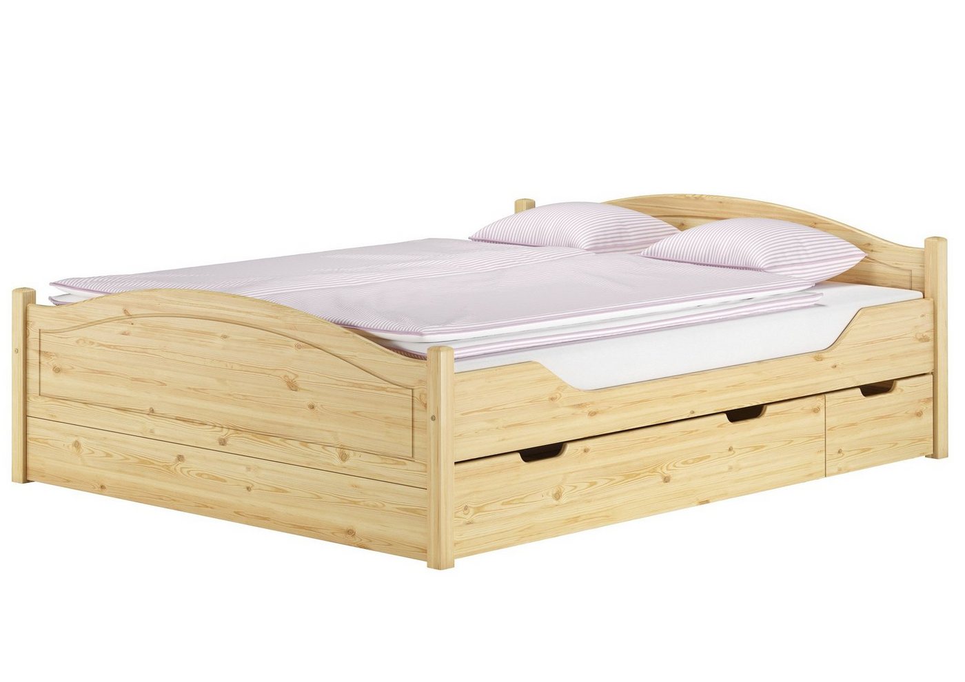 ERST-HOLZ Bett Echtholzdoppelbett Futonbett 160x200 Kiefer massiv Zubehör wählbar, Kieferfarblos lackiert von ERST-HOLZ