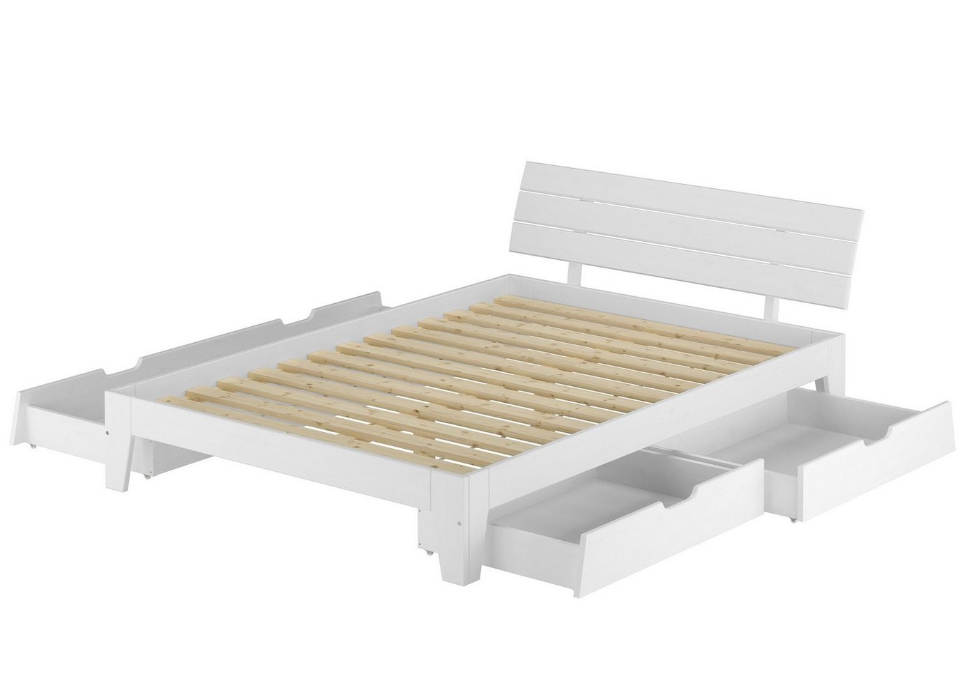 ERST-HOLZ Bett Komfortables Futonbett 160x200 Kiefer massiv weiß mit Stauraum, Kieferwaschweiß von ERST-HOLZ