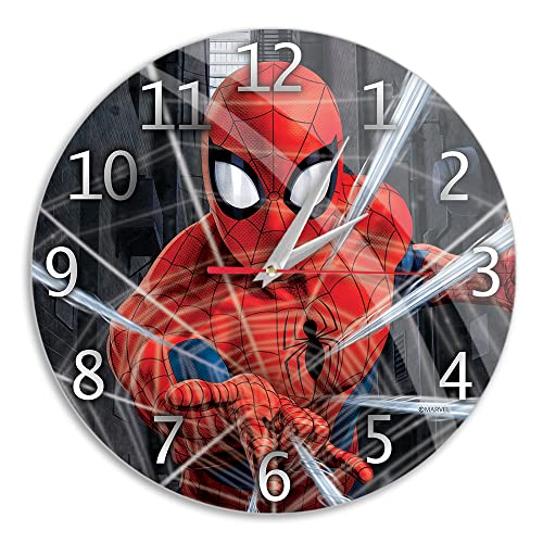 ERT GROUP Original und offiziell Lizenziertes Marvel Wanduhr Glänzend Spider Man 001 Marvel Schwarz Leise, Einzigartiges Design, Lackierte Metallzeiger, 30,5 cm (12") von ERT GROUP