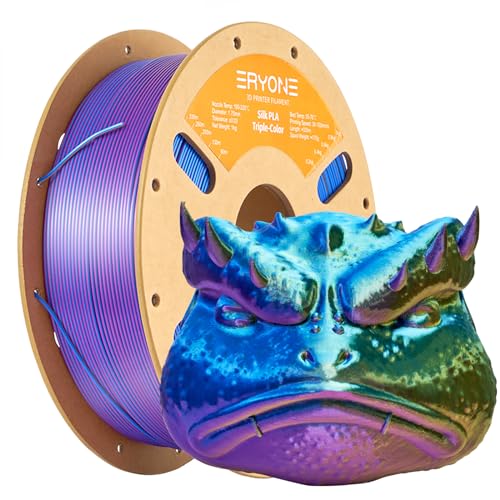 ERYONE Coextrusion Tri Color Silk Filament PLA 1,75 mm, 3D-Drucker PLA Filament +/-0,03 mm 1 kg (2,2 lbs)/Spule, Seidengold, Blau, Lila von ERYONE