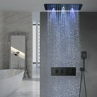 Duschsystem mit Thermostat, 500x500mm led 3 Funktionen Schwarz Duschset Unterputz, Regen, Sprühen, Handbrause, Verschiedene Lichtwechsel, Edelstahl von ESIP