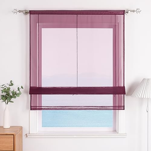 ESLIR Raffrollo Küche Raffgardine mit Tunnelzug Bändchenrollo Weiß Voile Gardinen Transparent Violett BxH 120x155cm 1 Stück von ESLIR