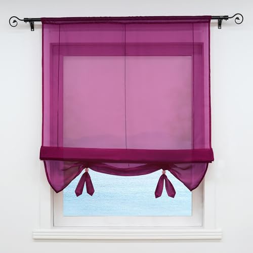 ESLIR Raffrollo Wohnzimmer Raffgardine Tunnelzug Gardinen Küche Transparent Bändchenrollo Vorhänge Modern Violett Rot BxH 100x155cm 1 Stück von ESLIR