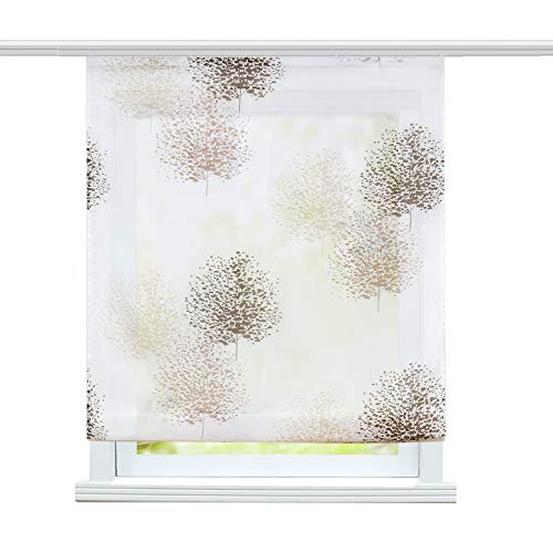 ESLIR Raffrollo Wohnzimmer Raffgardine mit Klettband Gardinen Küche Transparent Bändchenrollo Modern Voile Baum Muster BxH 140x140cm 1 Stück von ESLIR