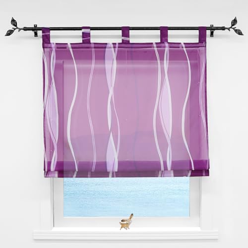ESLIR Raffrollo mit Schlaufen Gardinen Küche Raffgardinen Modern Schlaufengardinen Vorhänge Transparent Voile Violett BxH 100x140cm 1 Stück von ESLIR