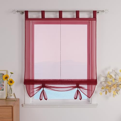 ESLIR Raffrollo mit Schlaufen Gardinen Küche Raffgardinen Transparent Schlaufenrollo Vorhänge Modern Voile Beere BxH 100x155cm 1 Stück von ESLIR