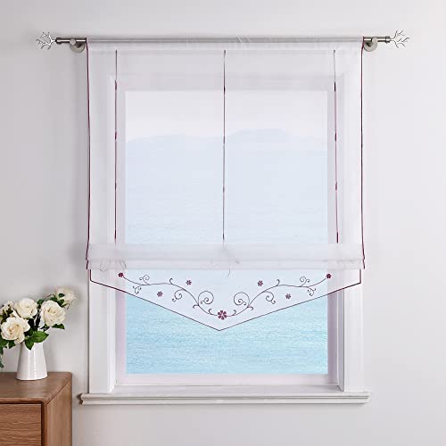 ESLIR Raffrollo mit Schlaufen Raffgardinen Gardinen Küche Transparent Schlaufenrollo Vorhänge Bestickt Modern Voile Violett BxH 100x140cm 1 Stück von ESLIR