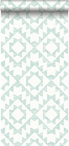Tapete Marrakescher Aztec-Teppich Pastell Mintgrün und Weiß - 148674 - von ESTAhome von Esta Home