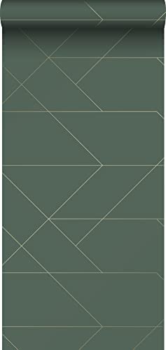 Tapete grafischen Linien Dunkelgrün und Gold - 139212 - von ESTAhome von Esta Home
