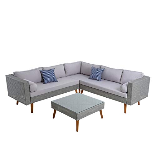 ESTEXO Polyrattan Eck-Sitzgruppe Rattan Gartenmöbel Set Essgruppe Gartenset Lounge Sessel Set Tisch Hocker Stühle (Grau-Mix) von ESTEXO