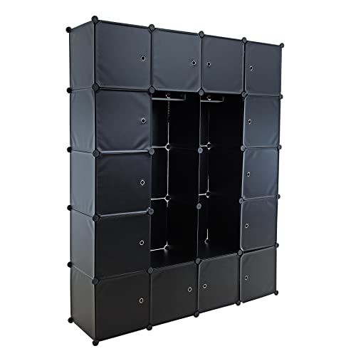 ESTEXO Regalsystem Würfelregal Steckregal mit Kleiderstange DIY Kunststoff Regal Stecksystem Kleiderschrank Schwarz von ESTEXO