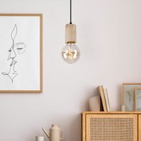 Etc-shop - Hängelampe Pendelleuchte Deckenleuchte Wohnzimmerleuchte Esszimmerlampe, Metall Holz schwarz naturfarben, höhenverstellbar, E27, d 12 cm von ETC-SHOP