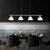 Pendelleuchte Pendellampe Hängeleuchte Hängelampe Esstischleuchte, 4 Flammig, Glasschirme weiß Metall, led 4W 350Lm warmweiß, LxBxH 100x17x150cm von ETC-SHOP