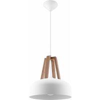 Pendelleuchte weiß Hängeleuchte natur Holz Esszimmerlampe Wohnzimmer Hängelampe, Metall rund,1x E27, DxH 30x80 cm von ETC-SHOP