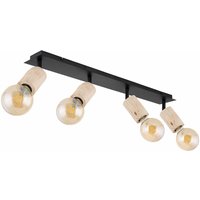 Spotlampe Spotleuchte Spotstrahler Wohnzimmerlampe Esszimmerleuchte, 4 Flammig Spots beweglich, Metall Holz natur schwarz matt, E27 Fassungen, LxBxH von ETC-SHOP