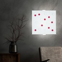 Etc-shop - Wandlampe Glas Deckenleuchte satiniert Flurleuchte Wohnzimmerlampe, rote und klar Glassteine, 2x E14, LxBxH 29 x 29 x 6,5 cm von ETC-SHOP