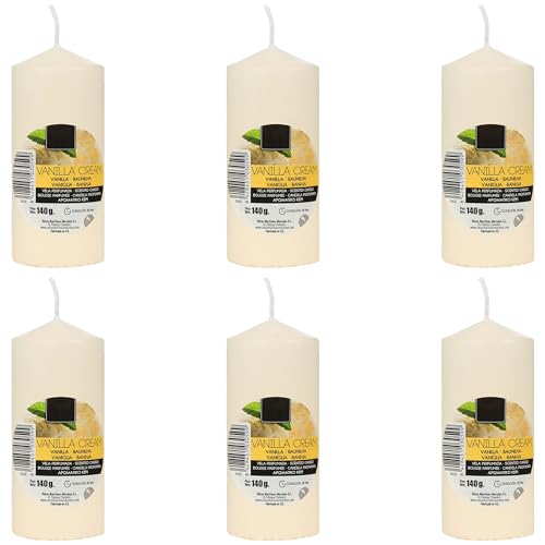 6 Stück Beige Duftkerze Duft Vanillecreme, Duft Stumpenkerzen 110x47mm 25 Stunden Dauer von ETREXONLINE