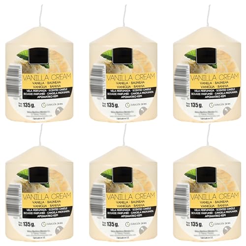 6 Stück Beige Duftkerze Duft Vanillecreme, Duft Stumpenkerzen 70x57mm 24 Stunden Dauer von ETREXONLINE