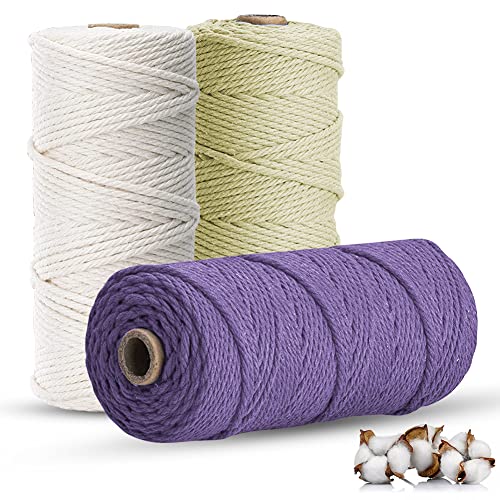 Premium Makramee Garn 3er Set, 3mmx100 Meter 100% Bunte Baumwolle Makramee Baumwollgarn Seil für DIY Handwerk von EUBSWA