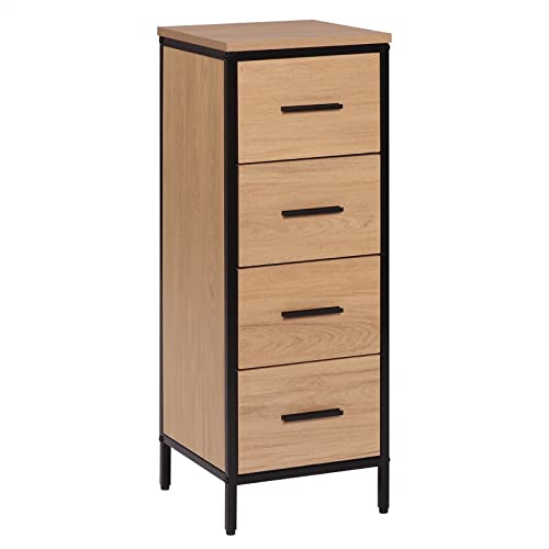 EUGAD Badezimmerschrank, Badschrank, Kommode mit 4 Schubladen, Beistellschrank, Schrank für Badezimmer, Wohnzimmer, Schlafzimmer, Küche, Flur, aus Metall + Holzwerkstoff, 30x82x30 cm von EUGAD