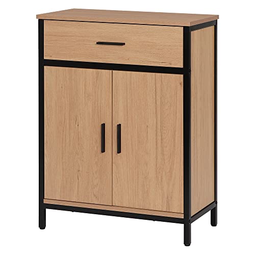 EUGAD Badezimmerschrank mit 1 Schublade 2 Türen, freistehender Badschrank, Badkommode mit verstellbarem Regal, Aufbewahrungsschrank für Wohnzimmer Küche Flur, 60x80x30 cm von EUGAD