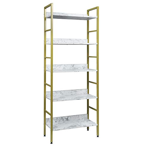 EUGAD Standregal Bücherregal Metallregal Leiterregal Stufenregal Multifunktionale Regal Industrie Design MDF Metall 60x27,5x160cm, Golden Marmor von EUGAD