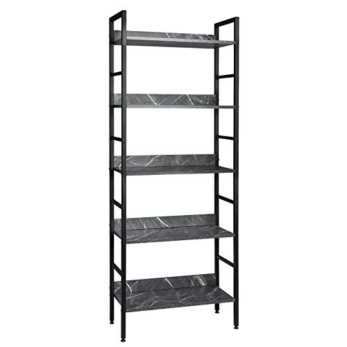 EUGAD Standregal Bücherregal Metallregal Leiterregal Stufenregal Multifunktionale Regal Industrie Design MDF Metall 60x27,5x160cm, Schwarz Marmor von EUGAD