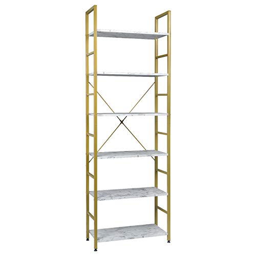 EUGAD Standregal Bücherregal Metallregal Leiterregal Stufenregal Multifunktionale Regal Industrie Design MDF Metall 60x28x180cm, Golden+Weißer Marmor von EUGAD