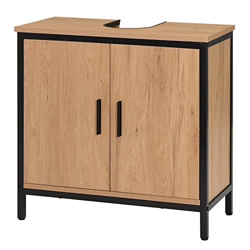 EUGAD Waschbeckenunterschrank 60x60x30 cm, Badezimmerschrank mit höhenverstellbarer Trennwand, Kleiner Schrank im Badezimmer, Badschrank aus Holzwerkstoff Metall, Schwarz von EUGAD