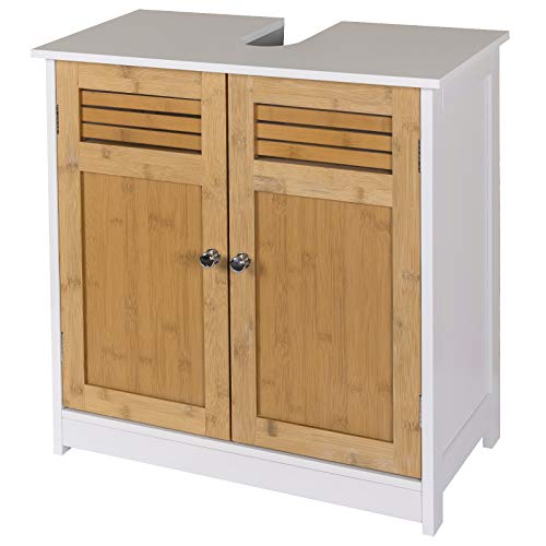 EUGAD Waschbeckenunterschrank Unterschrank Badezimmerschrank Waschtisch Badschrank mit 2 Türe 60 x 30 x 60 cm Weiß/Natur von EUGAD