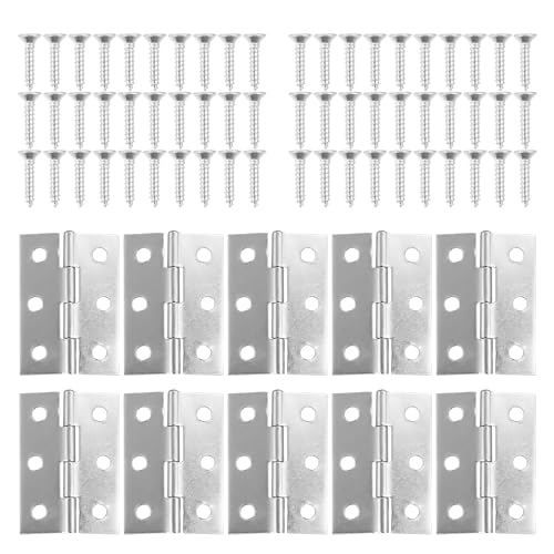 EUIOOVM 10 Stück Scharniere 44mm × 31mm, Möbelscharniere mit 60 Stück Edelstahlschrauben, Scharnierband, Klavierband zum Schrauben, Verzinkt Türscharniere für Fenster Truhe Holzkiste DIY von EUIOOVM