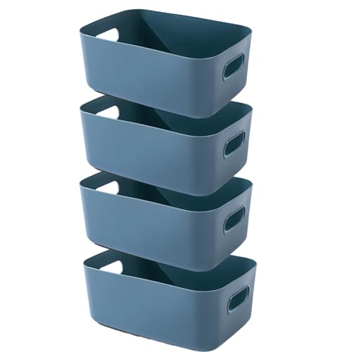 EURXLQ 4 Stück Aufbewahrungsbox Kunststoff Aufbewahrungskorb mit Griffen Blau 20×15×7 cm Eingedicktes Badezimmer Organizer Küchenschrank Körbe Aufbewahrung Kunststoffbox für Badezimmer Küche von EURXLQ