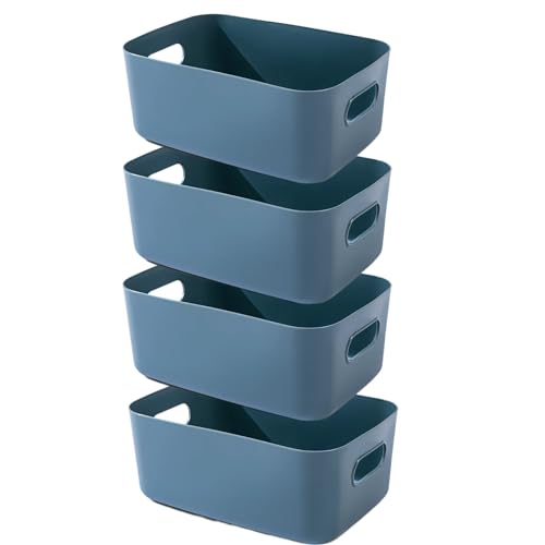 EURXLQ 4 Stück Aufbewahrungsbox Kunststoff Aufbewahrungskorb mit Griffen Blau 25×18×10 cm Eingedicktes Badezimmer Organizer Küchenschrank Körbe Aufbewahrung Kunststoffbox für Badezimmer Küche von EURXLQ
