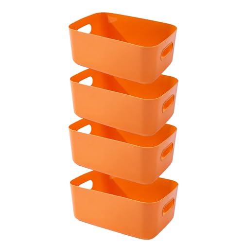 EURXLQ 4 Stück Aufbewahrungsbox Kunststoff Aufbewahrungskorb mit Griffen Orange 25×18×10 cm Eingedicktes Badezimmer Organizer Küchenschrank Körbe Aufbewahrung Kunststoffbox für Badezimmer Küche von EURXLQ