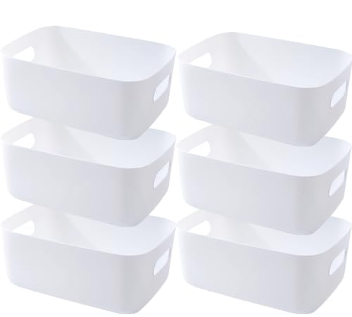 EURXLQ 6 stück Weiß Aufbewahrungsbox Kunststoff Aufbewahrungskorb mit Griffen 20×14.7×7cm,Badezimmer Organizer Küchenschrank Organizer Box Körbe Aufbewahrung Kunststoffbox für Regal von EURXLQ