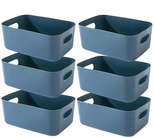 EURXLQ 6 stück Blau Aufbewahrungsbox Kunststoff Aufbewahrungskorb mit Griffen 25×17×10cm,Badezimmer Organizer Küchenschrank Organizer Box Körbe Aufbewahrung Kunststoffbox für Regal von EURXLQ