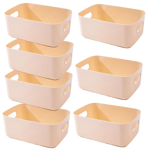 EURXLQ 7 Stück Aufbewahrungsbox Kunststoff Aufbewahrungskorb mit Griffen Beige 20×15×7 cm Eingedicktes Badezimmer Organizer Küchenschrank Körbe Aufbewahrung Kunststoffbox für Badezimmer Küche von EURXLQ