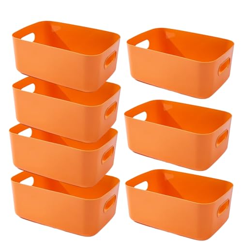 EURXLQ 7 Stück Aufbewahrungsbox Kunststoff Aufbewahrungskorb mit Griffen Orange 25×18×10 cm Eingedicktes Badezimmer Organizer Küchenschrank Körbe Aufbewahrung Kunststoffbox für Badezimmer Küche von EURXLQ