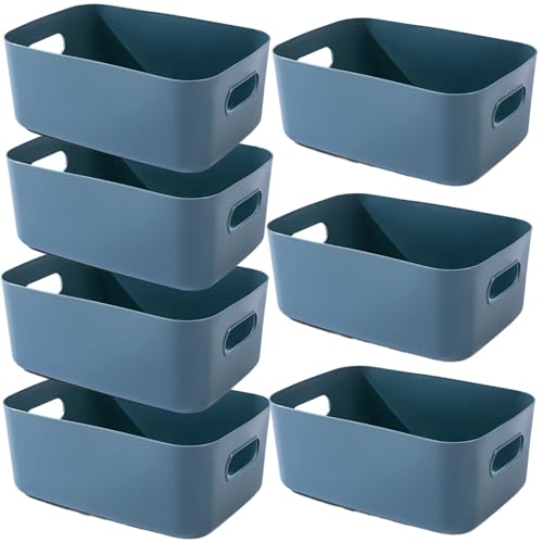 EURXLQ 7 Stück Aufbewahrungsbox Kunststoff Aufbewahrungskorb mit Griffen Blau 20×15×7 cm Eingedicktes Badezimmer Organizer Küchenschrank Körbe Aufbewahrung Kunststoffbox für Badezimmer Küche von EURXLQ