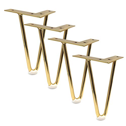 EUTYRG Robuste Haarnadel-Möbelbeine, 4 Stück Tischbeine aus Metall, Heimwerker-Stützfüße für TV-Ständer, Sofa, Schrank (Gold 15 cm) von EUTYRG