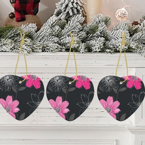 Christmas Ornament Christmas Heart Hanging Ornament Pink And Black Flower Xmas Tree Ceramic Hanging Personalized Ceramics Ornament Hanging for Home Decor Xmas star Hanging Decorations von EVANEM